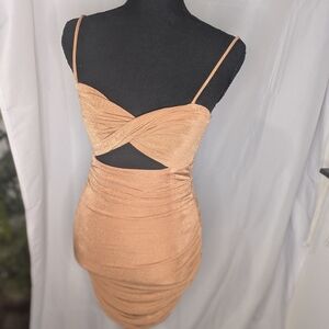 Ruched Champagne Cutout Bodycon Mini Dress Size Small Party Club Dress